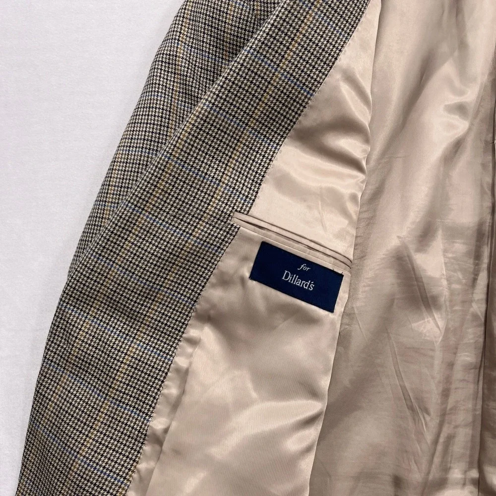Hart Schaffner Marx Sport Coat Houndstooth Plaid Blazer Brown Blue Mens 46R